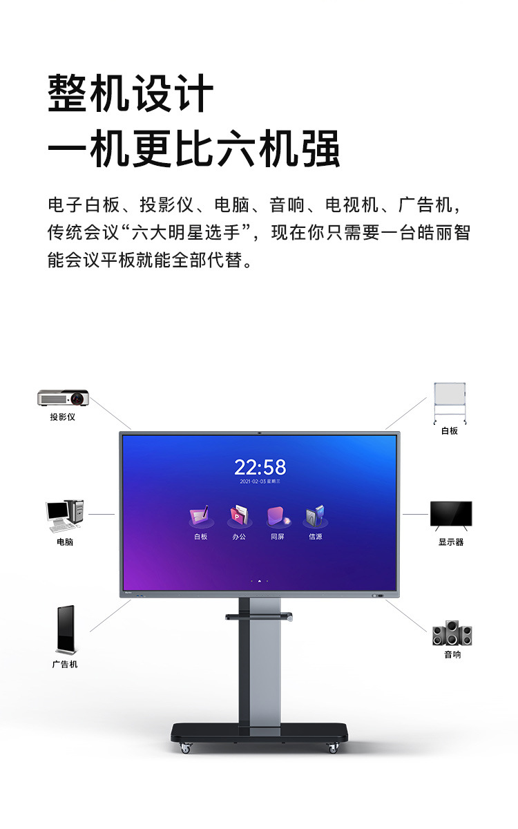 皓麗M5系列86英寸會議平板 4K交互式白板，引領智能辦公與教學新體驗